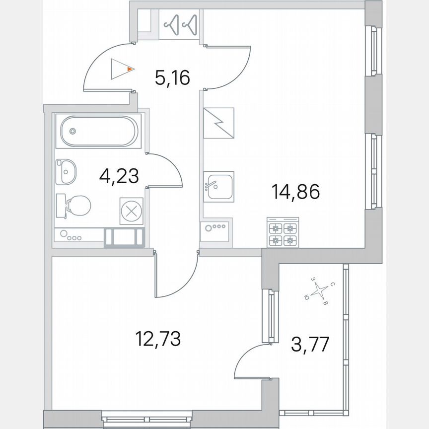 1-к. квартира, 38,9 м², 4/5 эт.