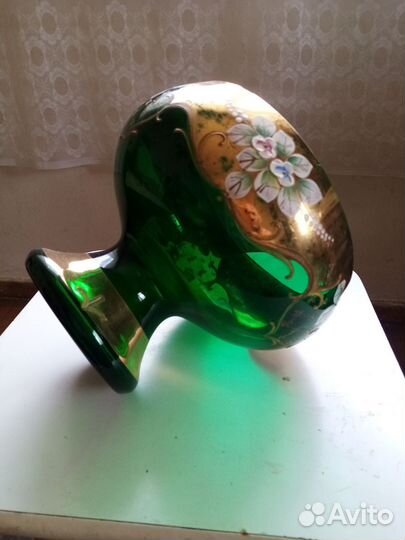 Ваза для фруктов на ножке цветное стекло СССР