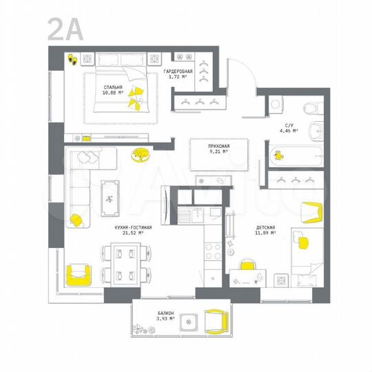 2-к. квартира, 63,6 м², 17/25 эт.