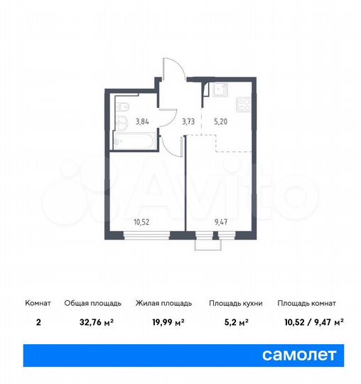 2-к. квартира, 32,8 м², 14/14 эт.