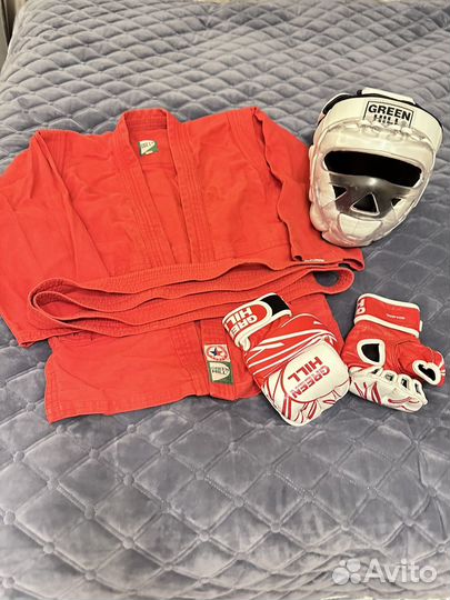 Самбовка для мальчика, шлем, перчатки, кимоно