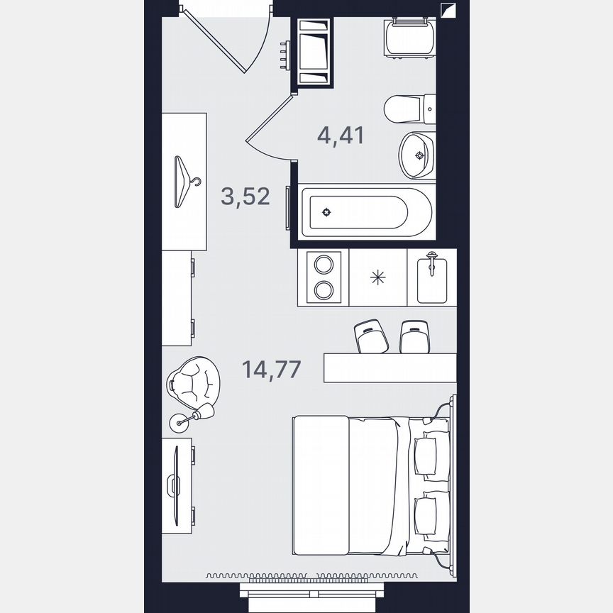 Апартаменты-студия, 22,7 м², 19/24 эт.