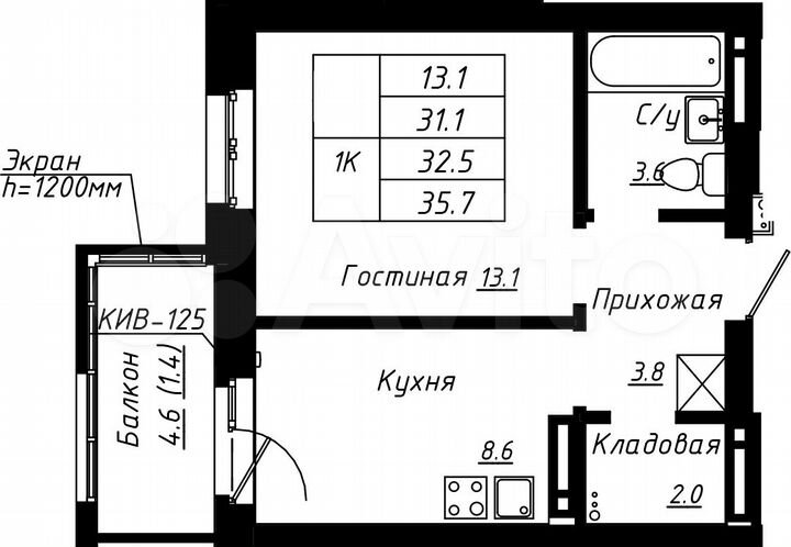 1-к. квартира, 32,5 м², 11/16 эт.