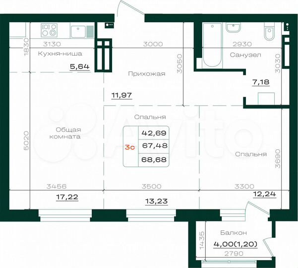 3-к. квартира, 68,7 м², 20/21 эт.