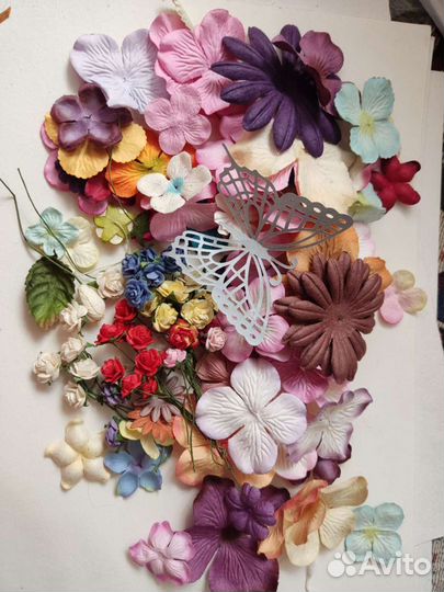 Цветы,розы, гортензии, листочки бумажные