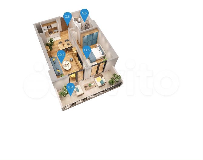 2-к. квартира, 55,7 м² (Грузия)