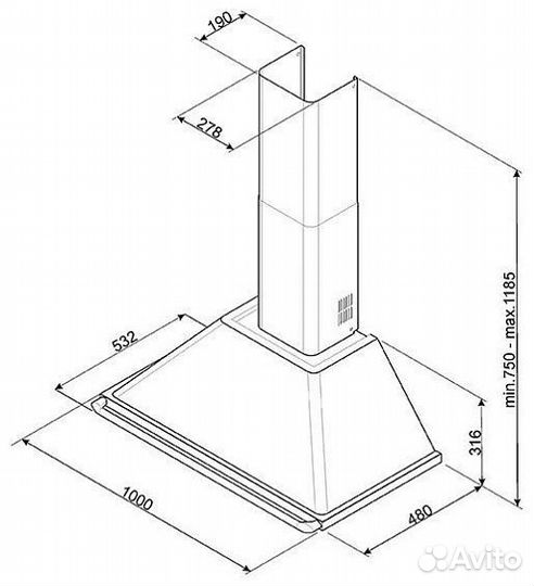 Каминная вытяжка smeg KT 100 PE