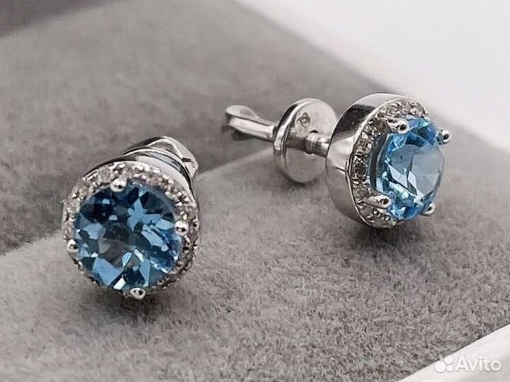 Золотые серьги топазы и бриллианты 0,128Ct 585