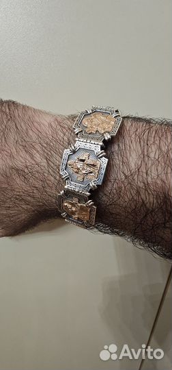 Православный браслет триптих серебро позолота