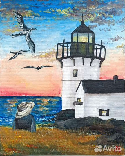 Картина Маяк 20х25 акрил, холст на картоне