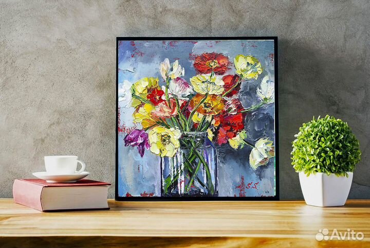Картина маслом цветы маки букет цветов на заказ