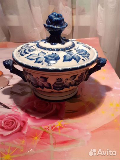 Гжель шкатулка сахарница масленка чайник кумган