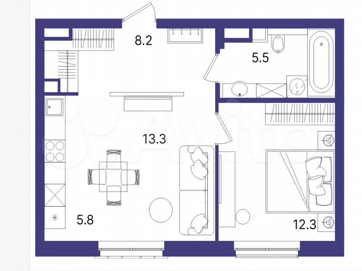 2-к. квартира, 45,1 м², 3/7 эт.