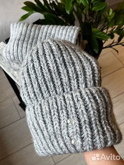 Вязаный комплект утепленный. Шапка+снуд/шарф