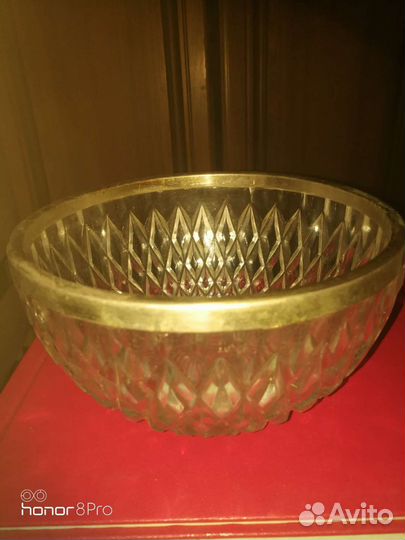 Ваза хрустальная СССР с мельхиоровым ободком