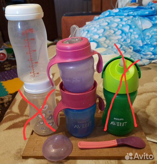 Бутылочки, поильники, кружка, ложка. Пакетом