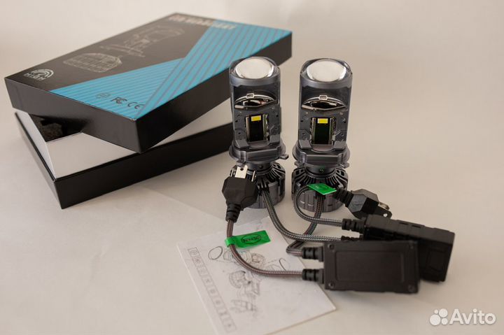 Светодиодные лед LED лампы H4 мини линзы