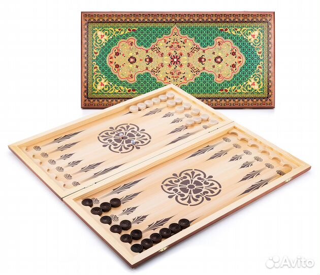 Нарды + шашки Узор зелёный, 50 см