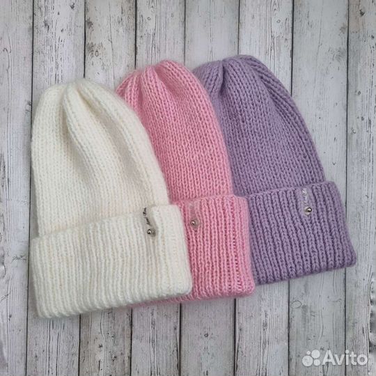 Шапка с одним отворотом розовая