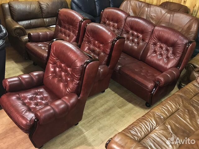 Финский кожаный массив гарниту�р диван + 3 кресла