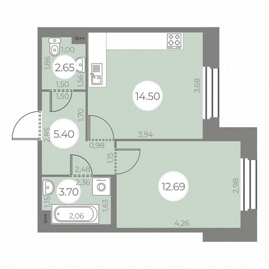 1-к. квартира, 38 м², 2/20 эт.