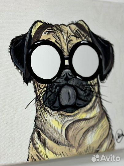 Интерьерная картина, собака. Мопс