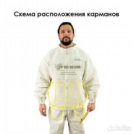 Костюм пчеловода эконом плюс (куртка на молнии, дв