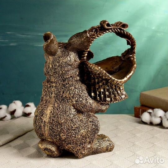 Подставка для мелочей 'Зайка с лукошком' бронза, 2