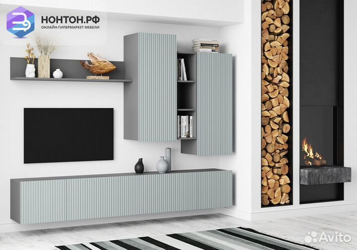 Стенка Сканди серый шифер / грин грей софт