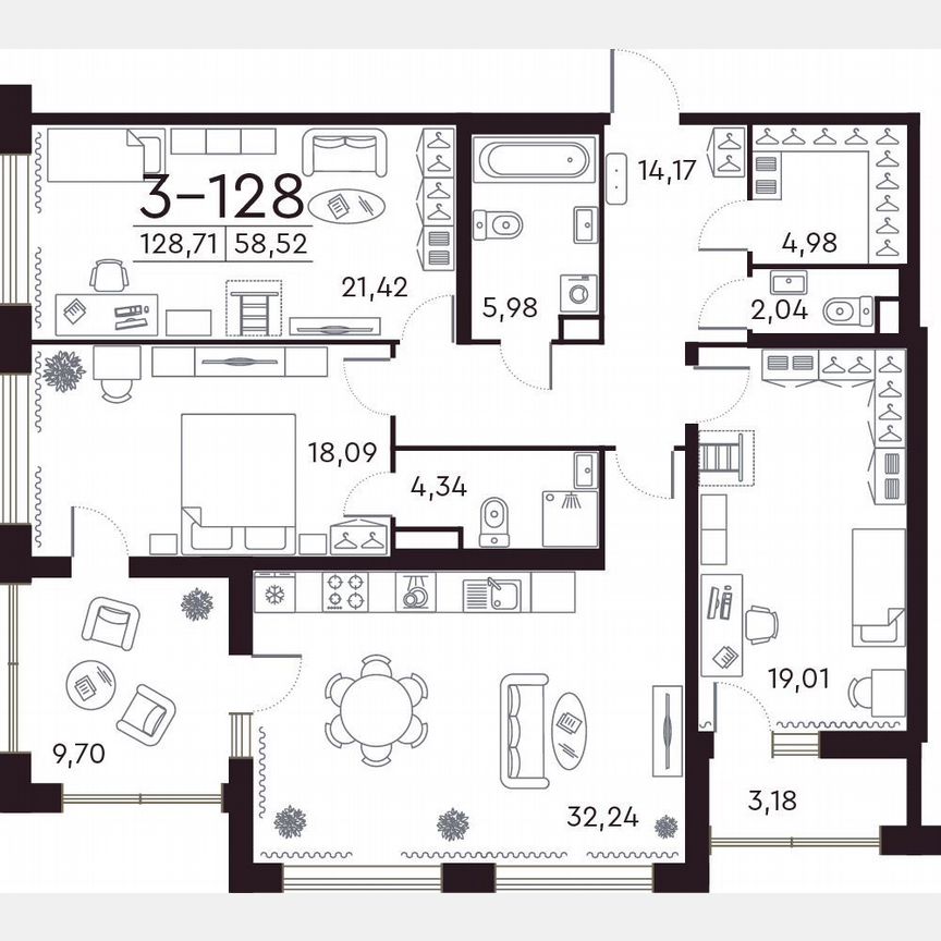 3-к. квартира, 122,3 м², 5/8 эт.