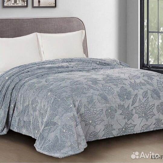 Плед светящийся 150х200см, Листья, велсофт 260г/м