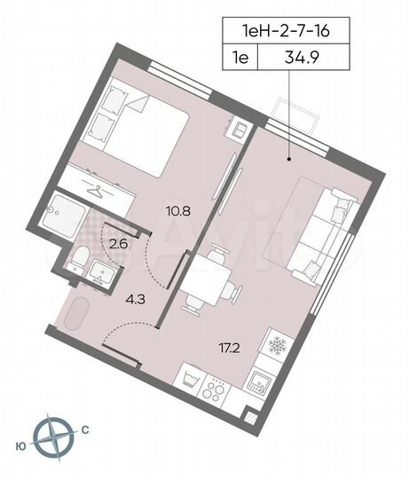 1-к. квартира, 34,9 м², 13/24 эт.