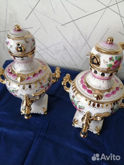 Гжель: Самовар чайница, конфетницае