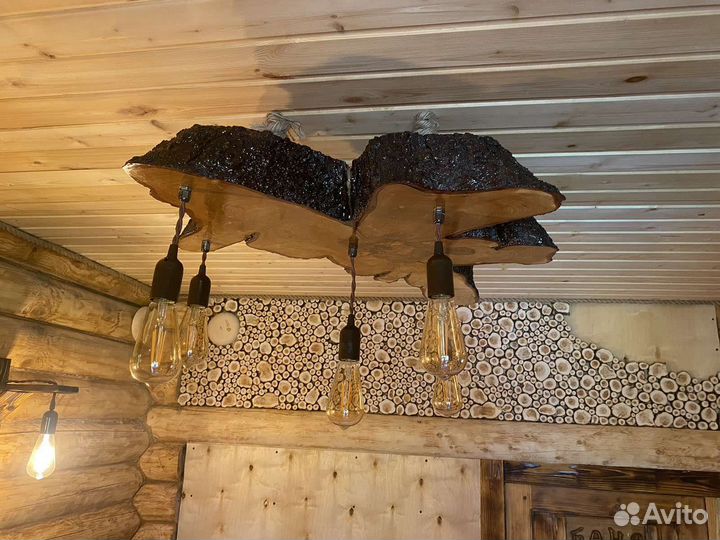 Люстра из дерева ручной работы. Слэба лофт