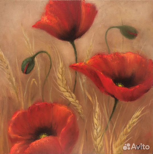 Картина маслом «Золотое поле» 30х30см + рама