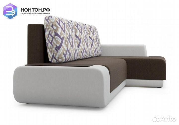 Угловой диван Соло коричневый / белый