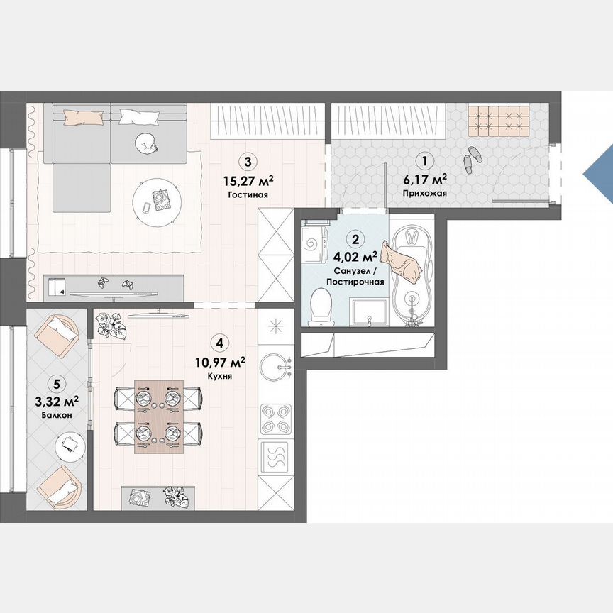 1-к. квартира, 39,8 м², 20/23 эт.