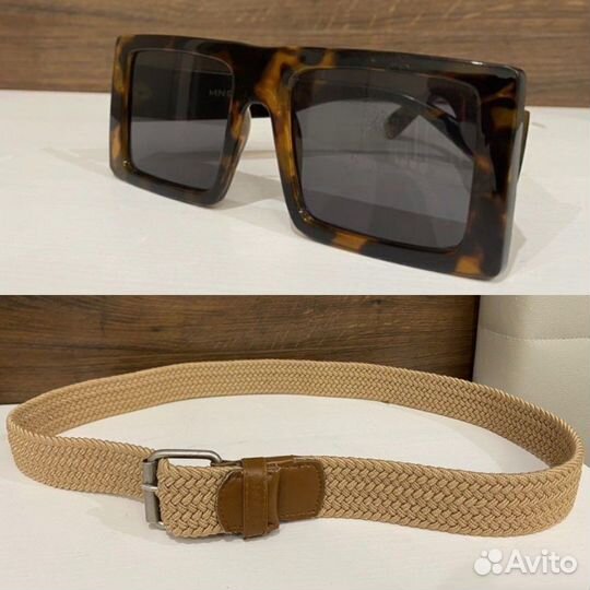 Ремень кожаный Zara плетеный солнечные очки mango