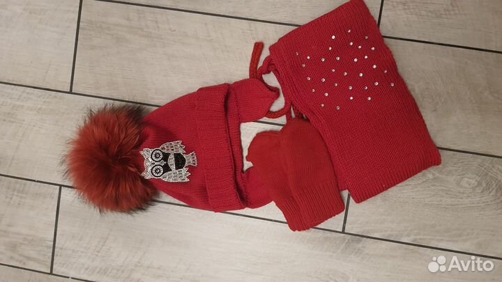 Комплект шапка, шарф, варежки