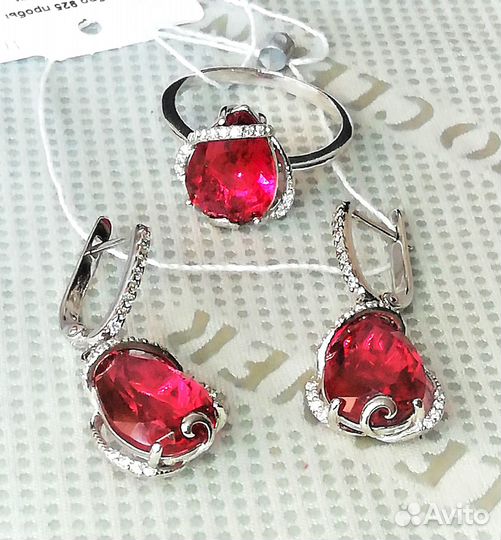 Серьги, кольцо серебро турмалин разм.19,0 С233