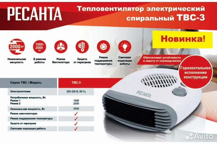 Тепловентилятор электрический 2000Вт