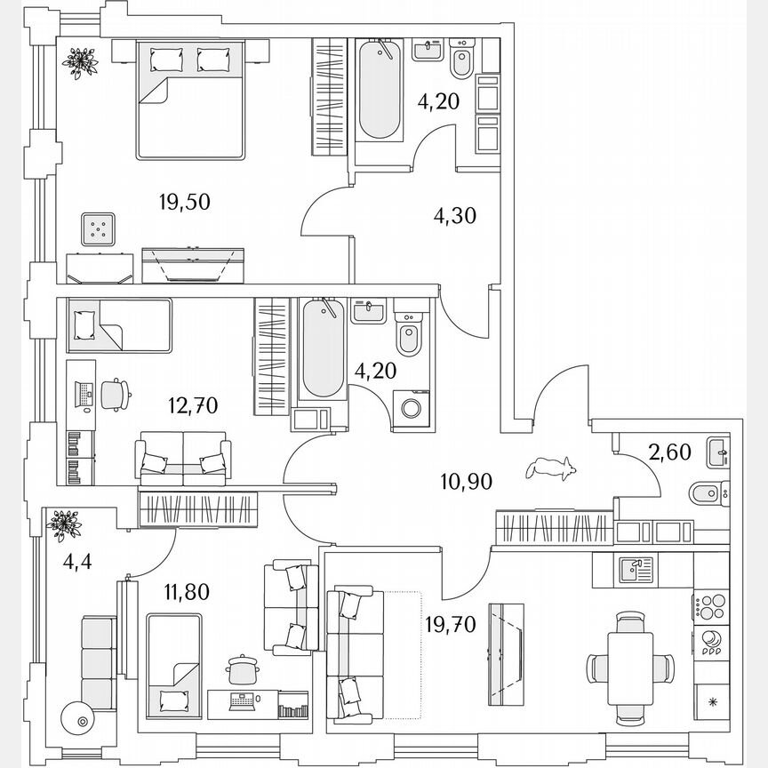 3-к. квартира, 92,1 м², 13/13 эт.