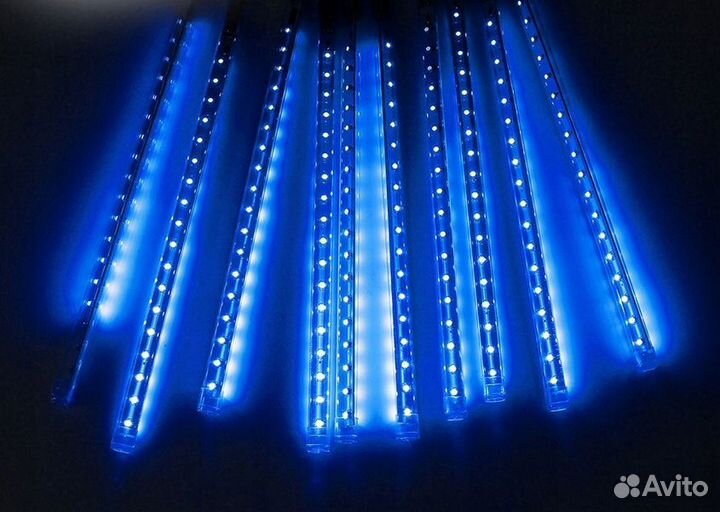 Гирлянда сосульки - падающие капли, синего цвета