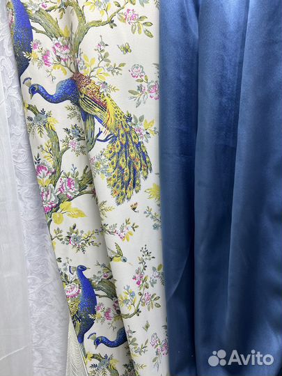 Шторы Павлины в сочетании с блэкаутом