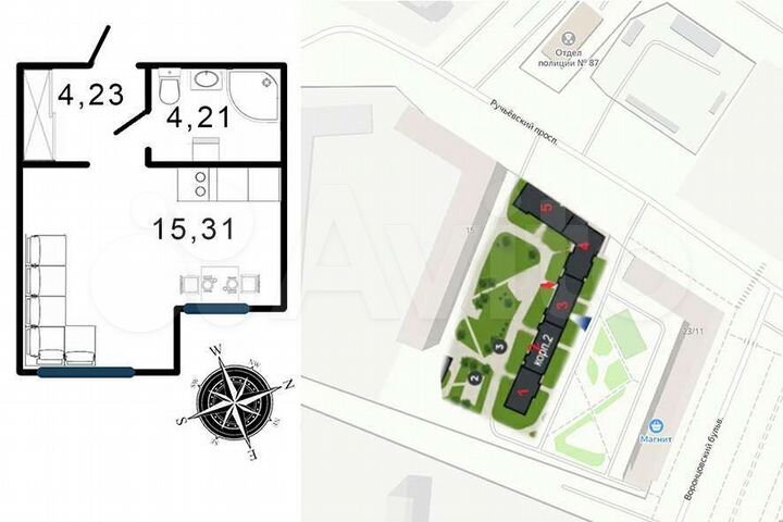 Квартира-студия, 23,4 м², 2/20 эт.