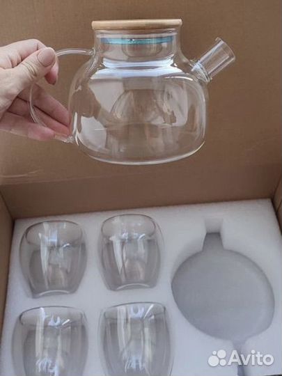 Набор чайник заварочный и стаканы стеклянные