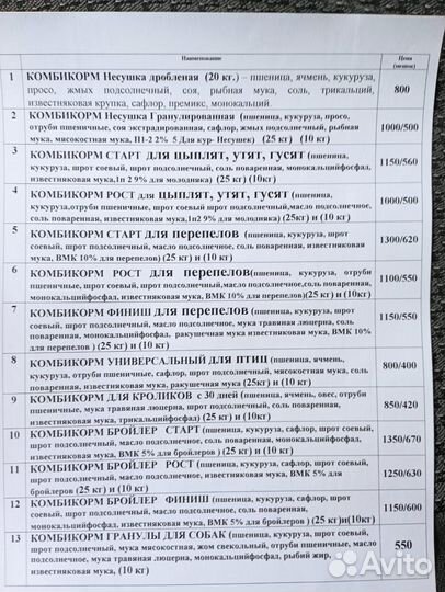 Зерно, комбикорм