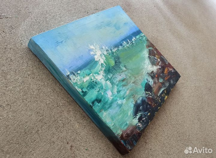 Морской пейзаж, прибой, волна картина маслом