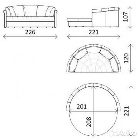 Полукруглый диван чертеж