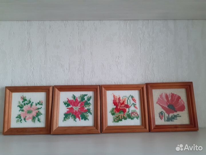Вышивка крестом, цветы в рамках